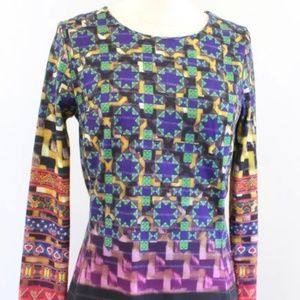 Desigual Colorful Geometric Print Knit Sheath Dress Size S Long Sleeve Floral